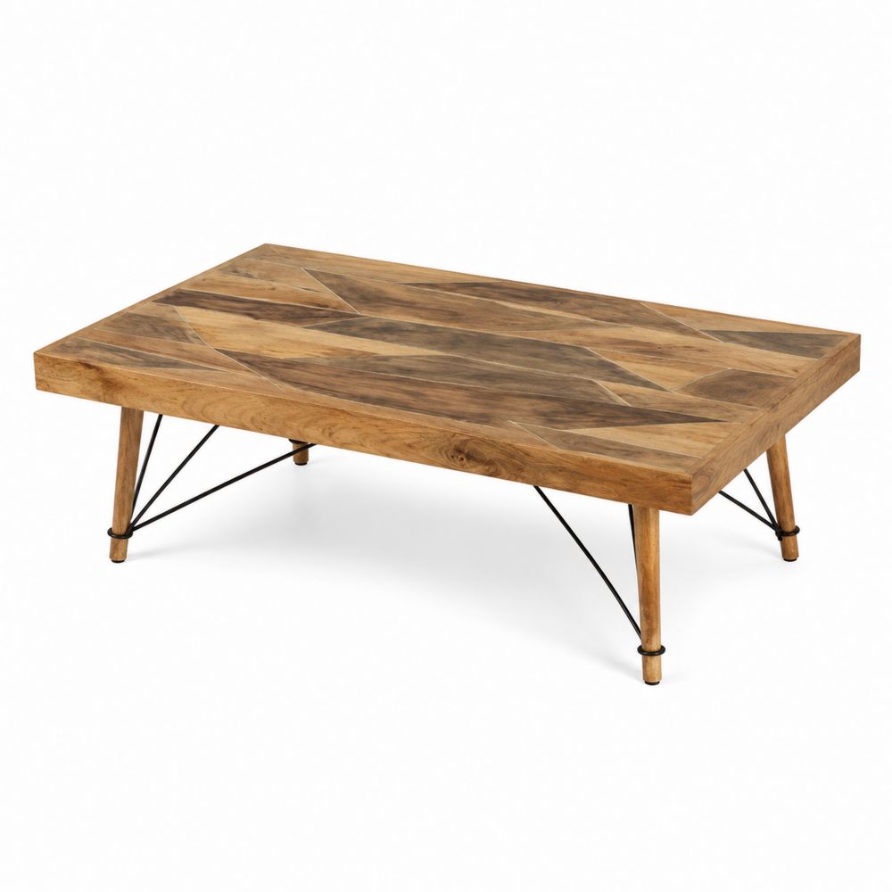 Tavolino da caffè rettangolare in legno di acacia e metallo-Zenwooda