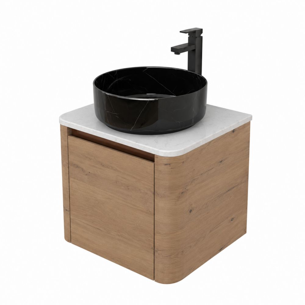 Mobile lavabo in legno con lavabo in marmo nero-Zenwooda