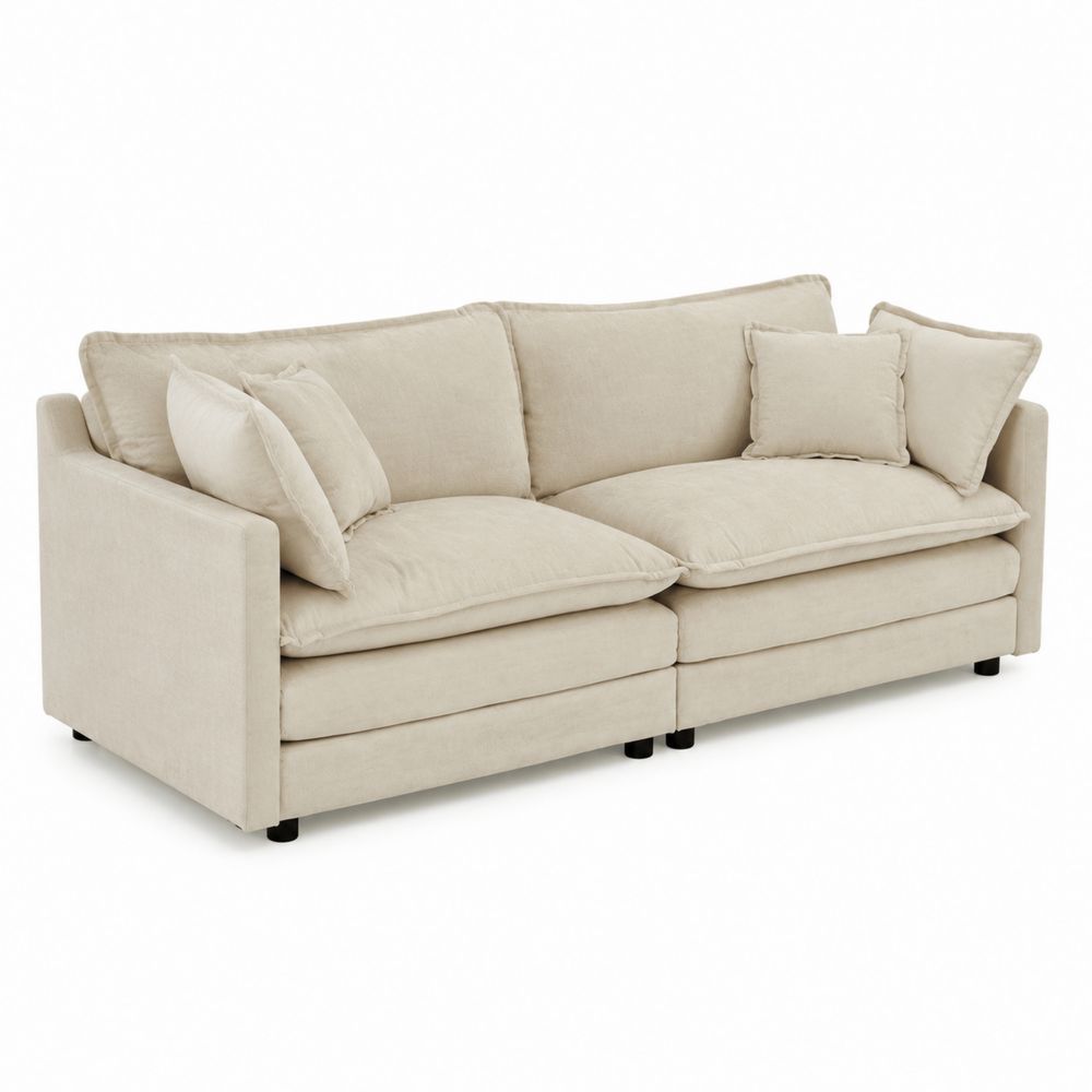 Divano 3 posti in tessuto beige con cuscini-Zenwooda
