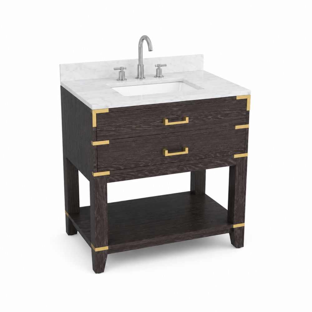 Mobile lavabo in legno con piano in marmo bianco-Zenwooda