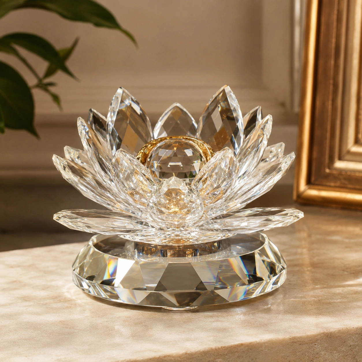 Flor de Loto Cristal Transparente Portavelas Decorativo