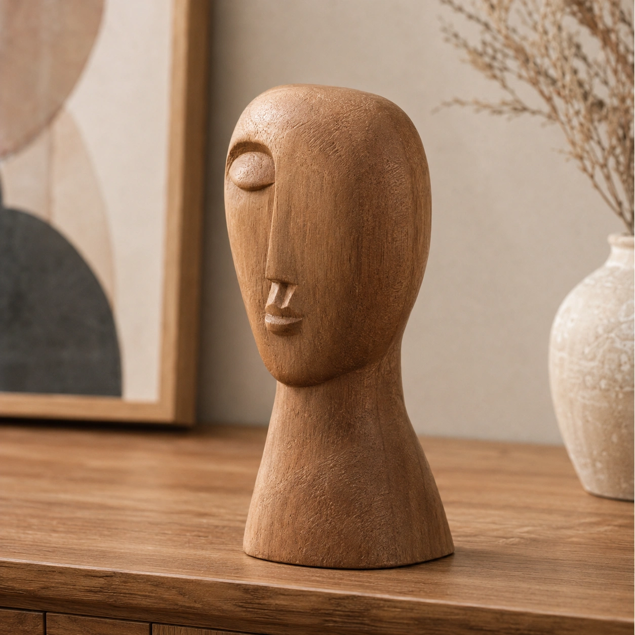 Busto Decorativo Abstracto de Madera