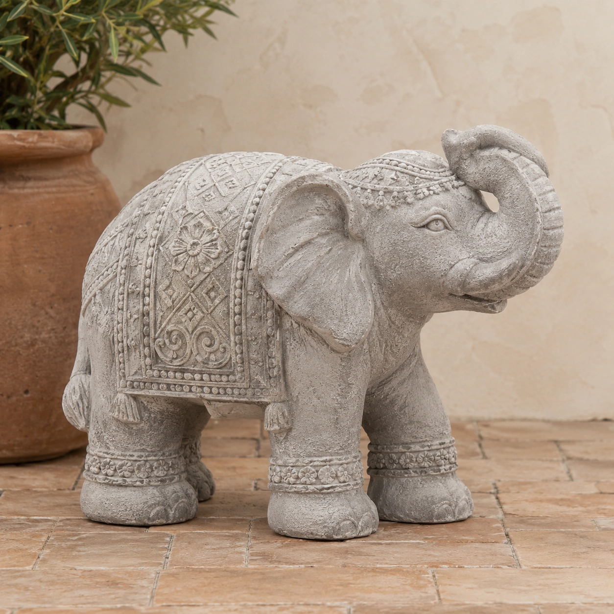 Figura Decorativa Elefante Tallado Beige