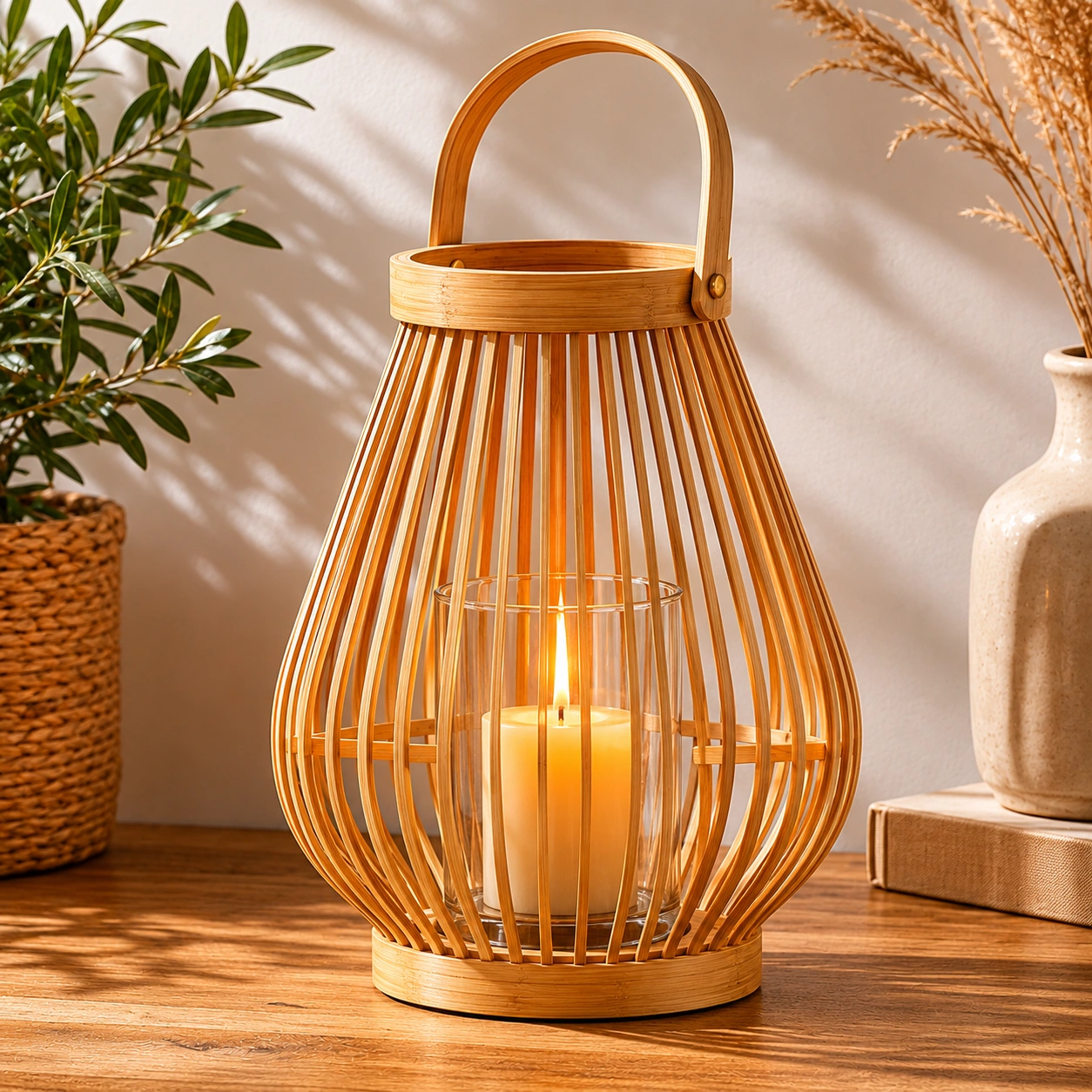 Farol Decorativo de Bambu para Vela