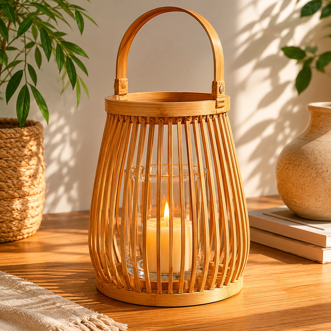 Farol Cilindrico de Bambu con Asa
