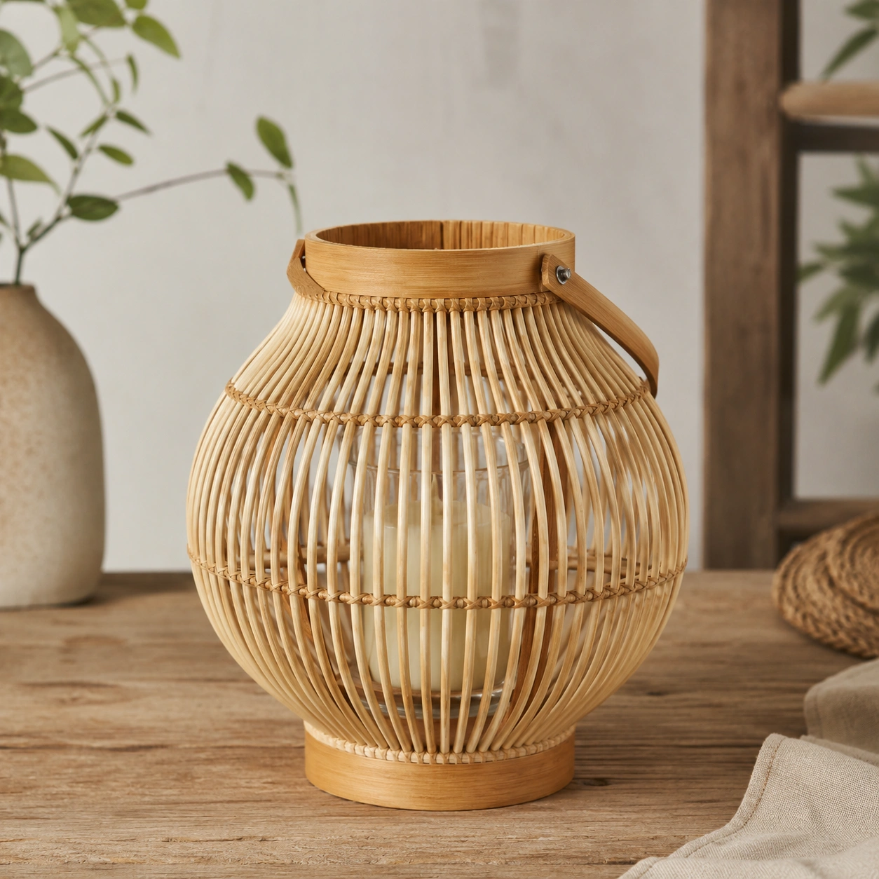 Farol Decorativo de Ratán y Bambu Estilo Natural