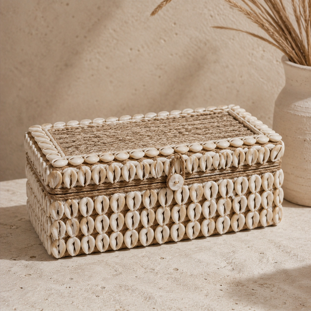 Caja Organizadora de Conchas Naturales con Tapa