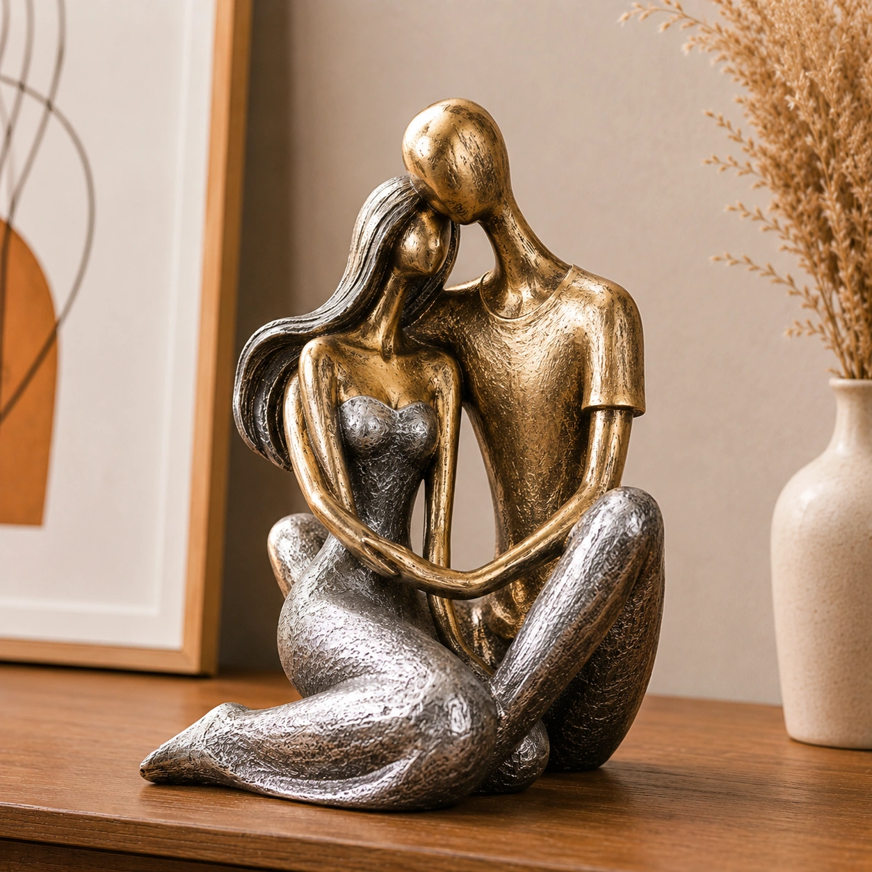 Escultura Moderna Pareja Enamorada Decorativa