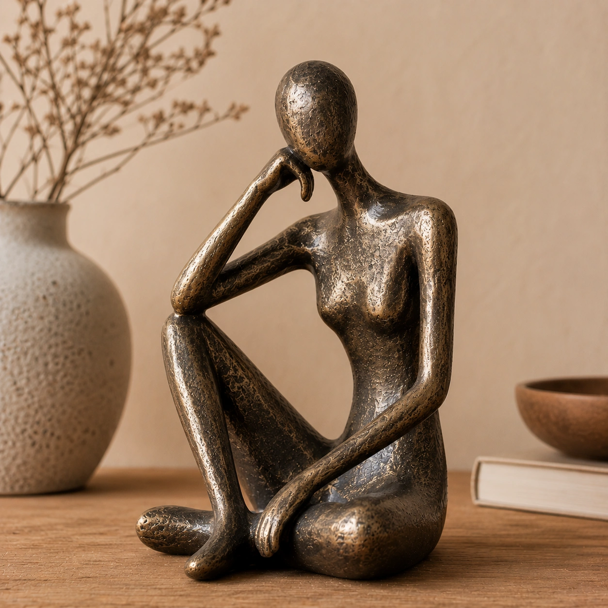 Figura Decorativa Mujer Sentada Estilo Abstracto