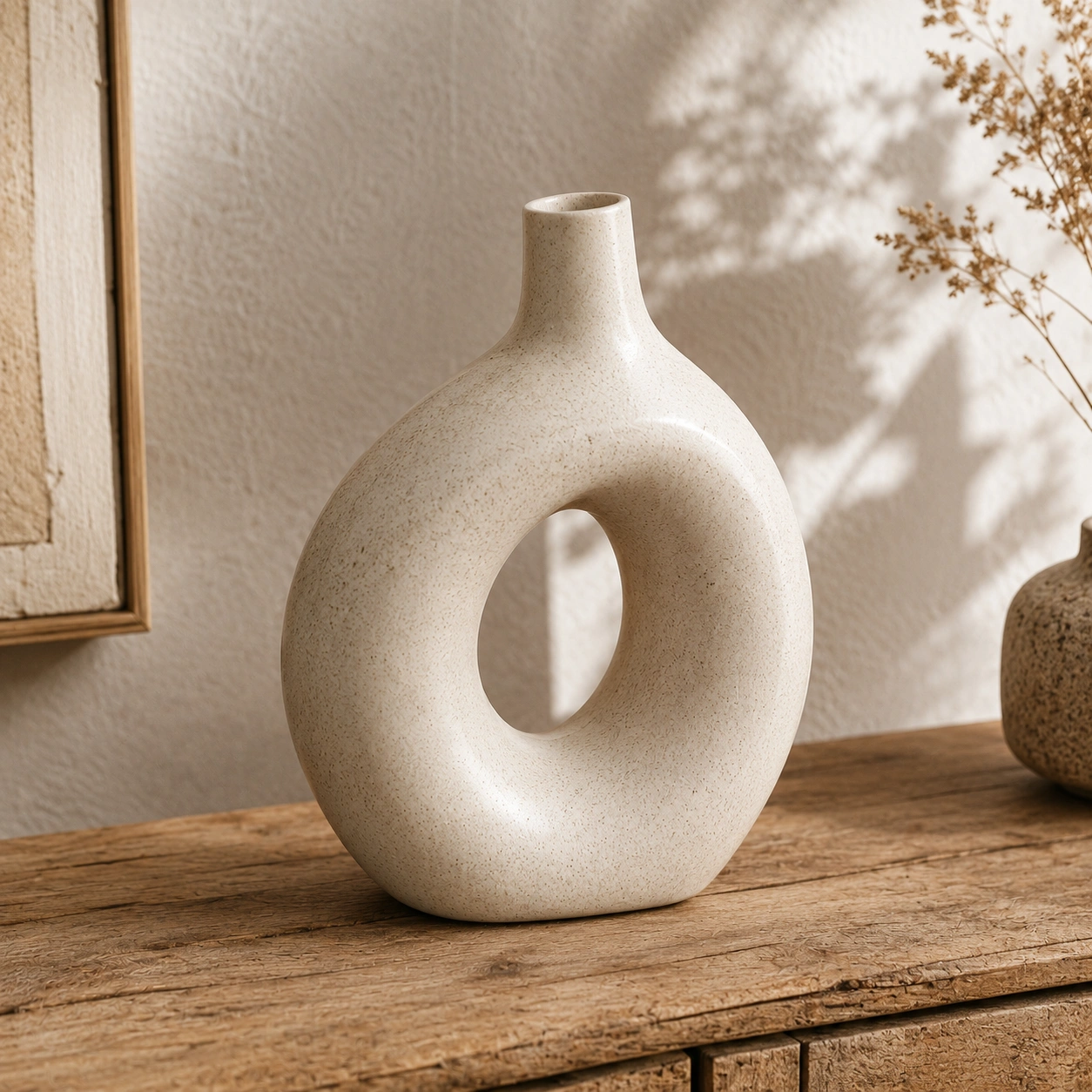 Jarron Ceramico de Aro Escultural