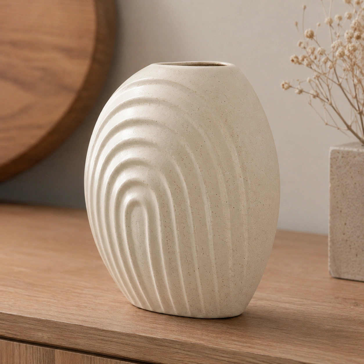 Jarron Ceramico con Relieve Ondulado
