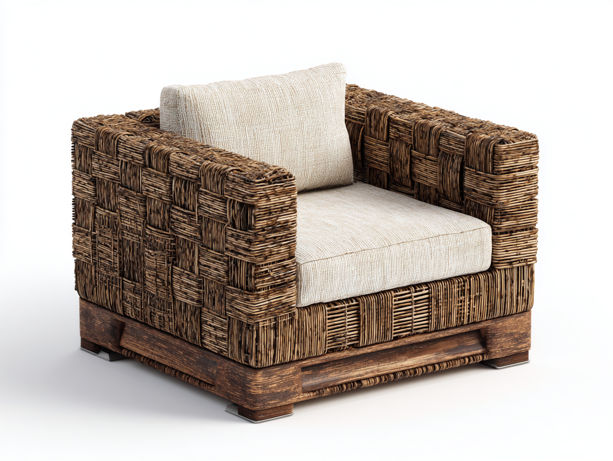Sillones de ratán natural 90x85x78 cm - color natural y beige - con cojín - diseño moderno-Nivaiohome