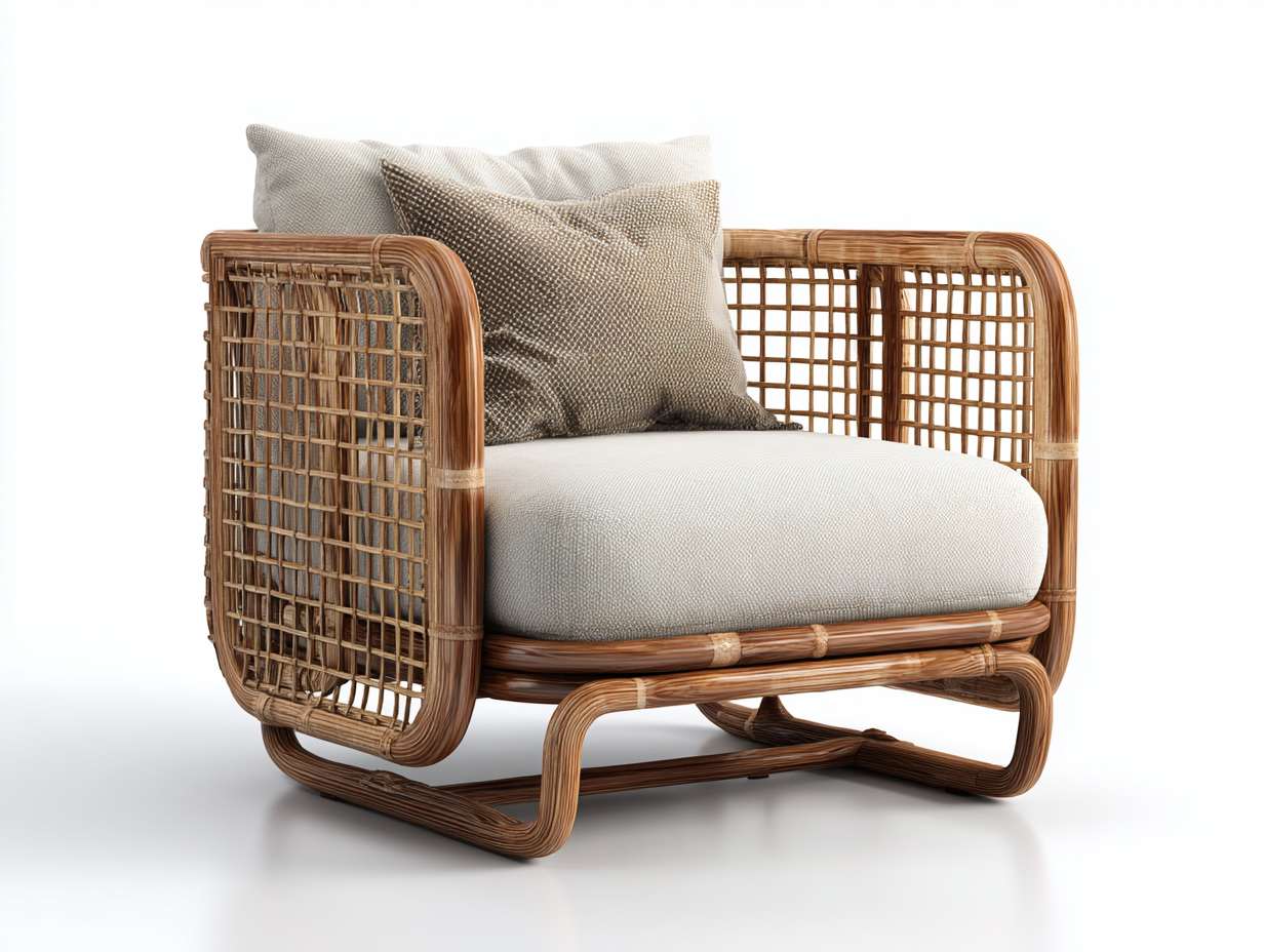 Sillones de ratán con cojín acolchado 88x78x76 cm - marrón-beige - diseño moderno con base baja-Nivaiohome