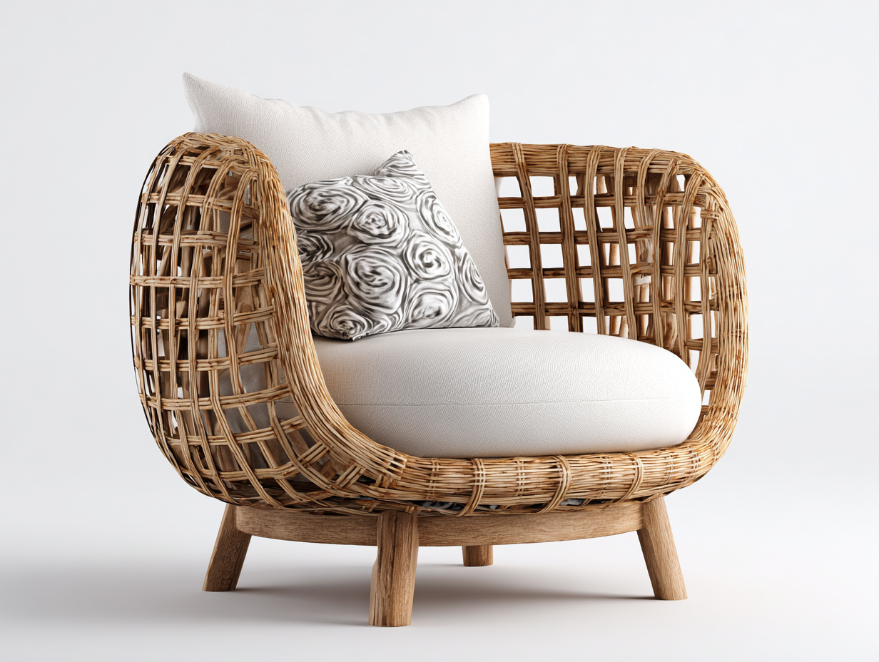 Sillones de ratán con cojín acolchado 85x75x78 cm - marrón-beige - diseño moderno envolvente-Nivaiohome