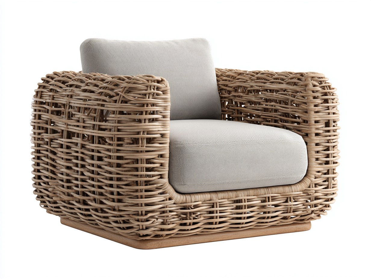 Sillones de ratán natural madera 85x85x70 cm - beige - estilo moderno amplio-Nivaiohome