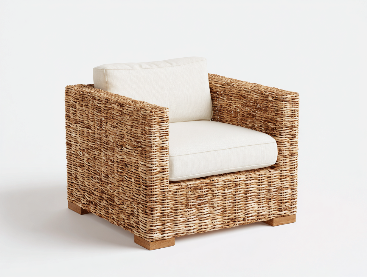Sillones de ratán ratán natural y tela 85x80x75 cm - marrón-beige - diseño moderno con cojín acolchado-Nivaiohome