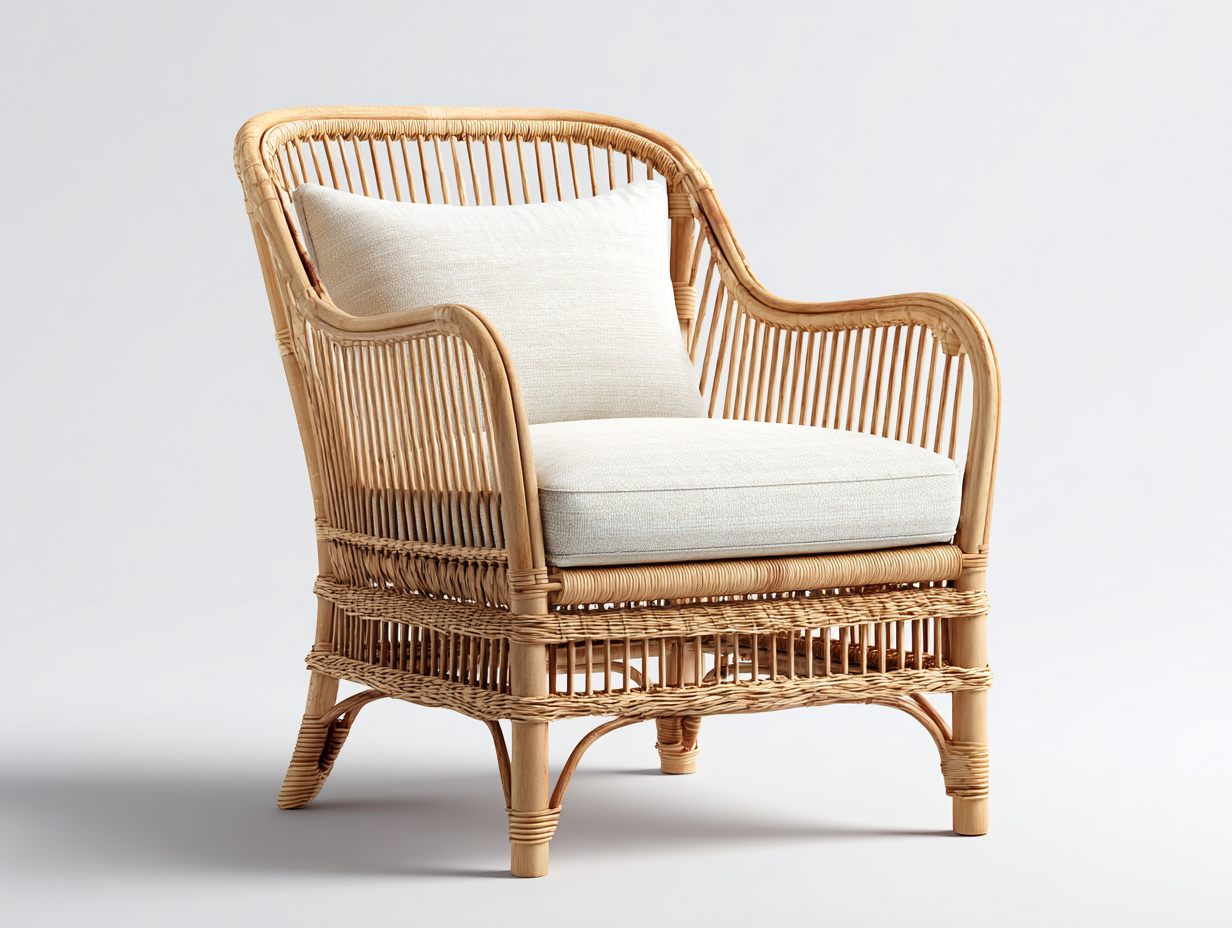 Sillones de ratán ratán natural y tela 75x70x85 cm - marrón-beige - diseño moderno con cojín acolchado-Nivaiohome