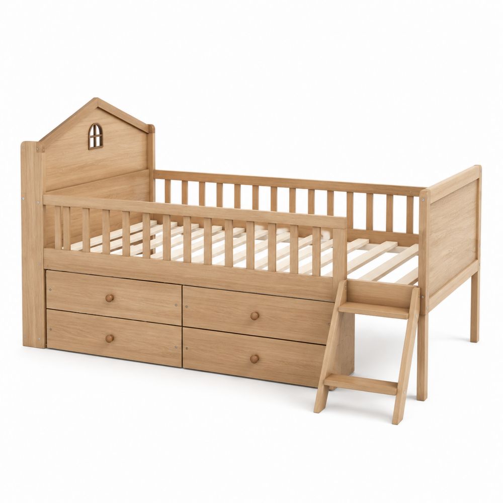 Letto per Bambini in Legno con Cassetti e Scala