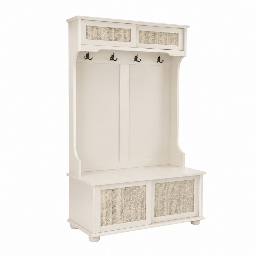 Appendiabiti con Ripiani in Legno e Rattan Beige 180x100x40 cm