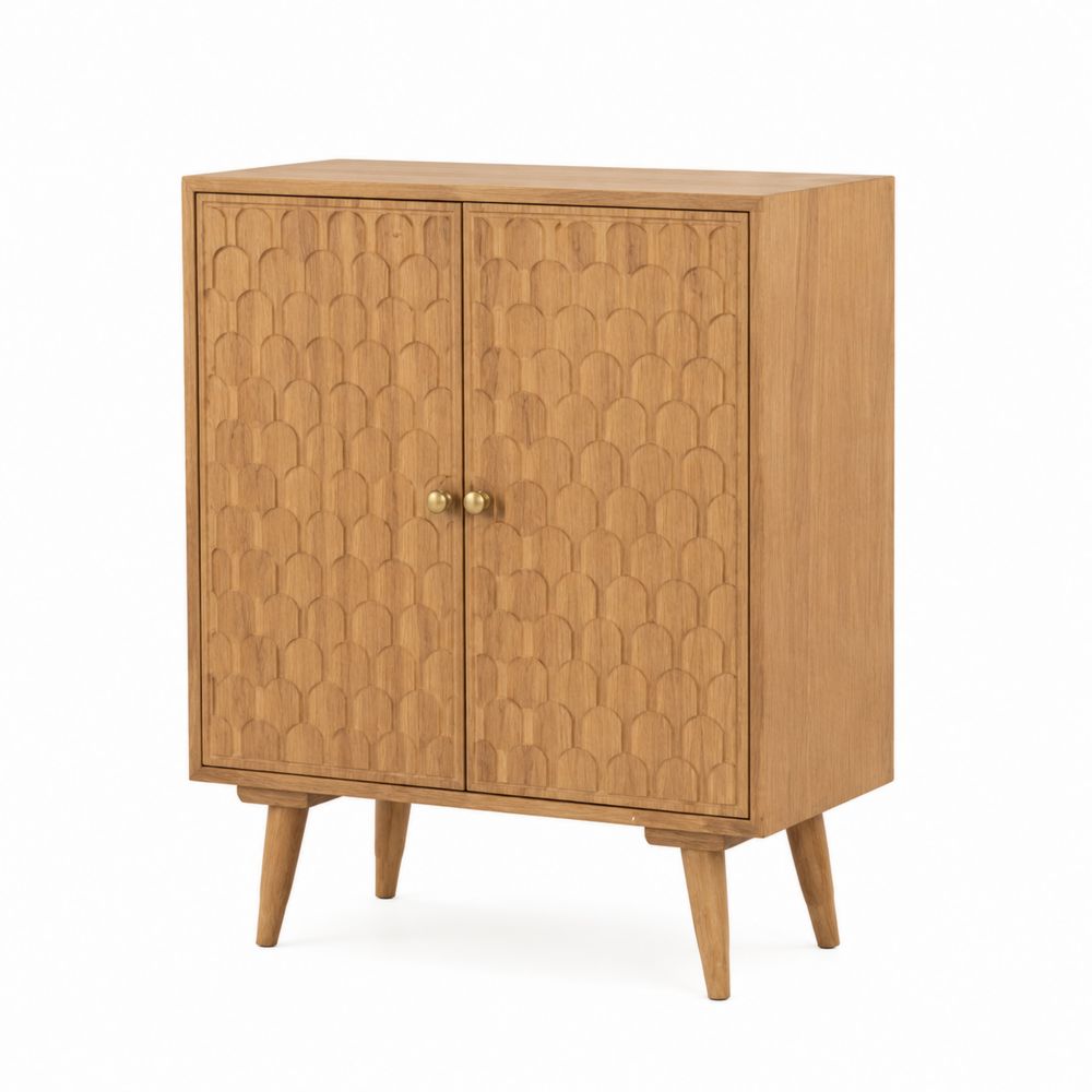 Credenza in Legno Massello a Due Ante con Motivo Moderno