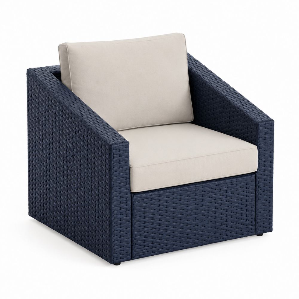 Poltrona da esterno in rattan sintetico ecru blu