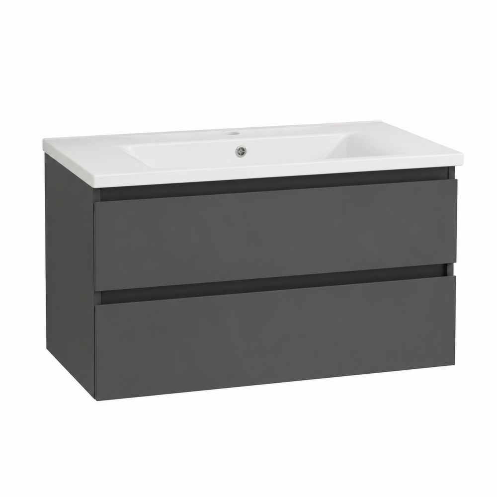 Mobile lavabo sospeso in PVC antracite con lavabo in ceramica