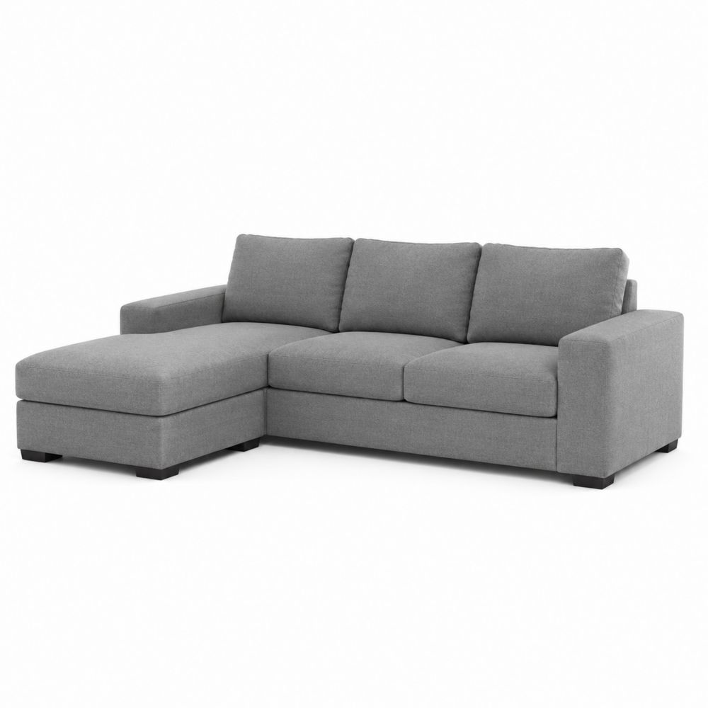Divano angolare in tessuto grigio con chaise longue