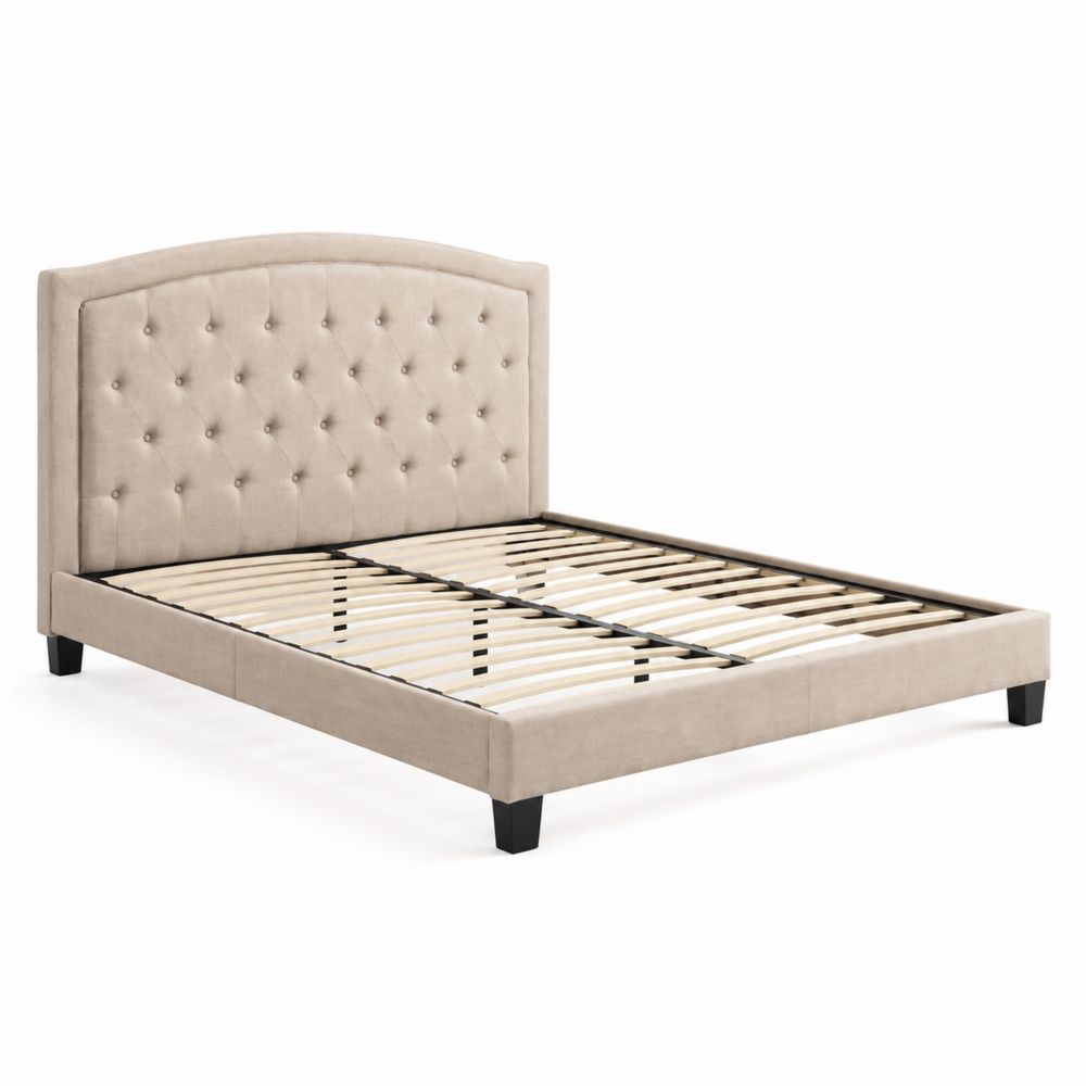 Letto in Legno e Tessuto Beige con Rete a Doghe 200x160 cm