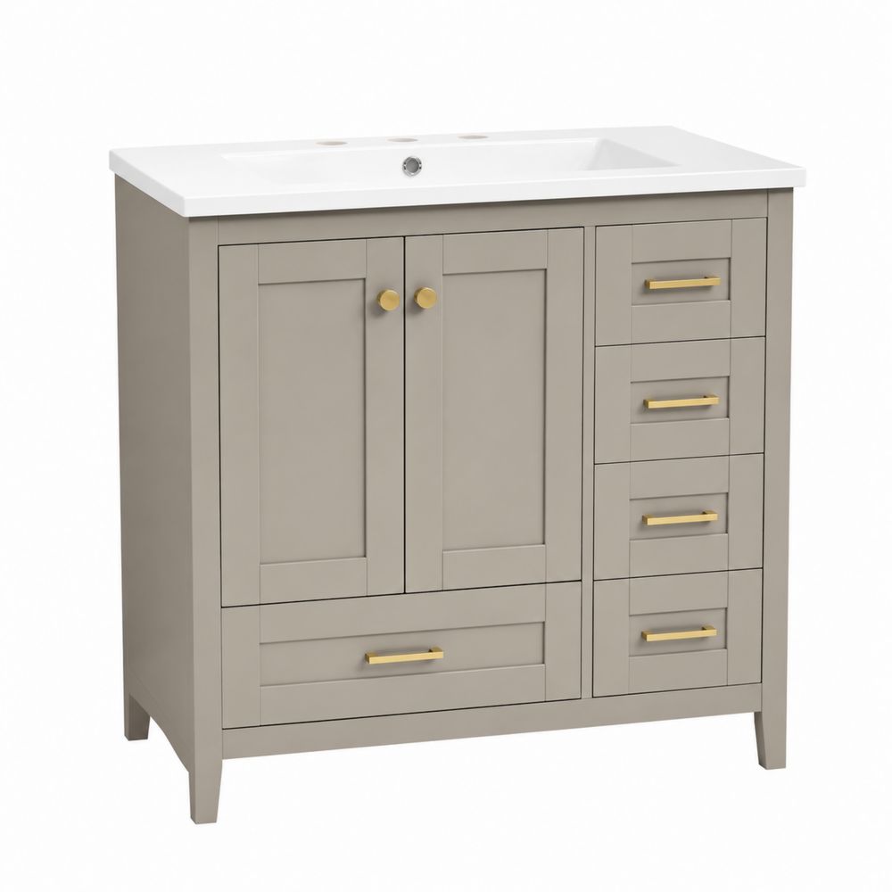 Mobile lavabo in MDF con lavabo in ceramica e maniglie dorate 85x80x50 cm