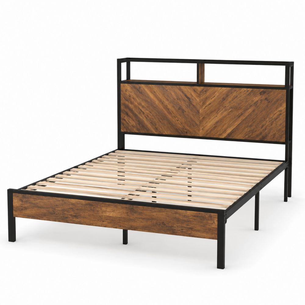 Letto in Legno e Metallo Marrone/Nero 200x160 cm