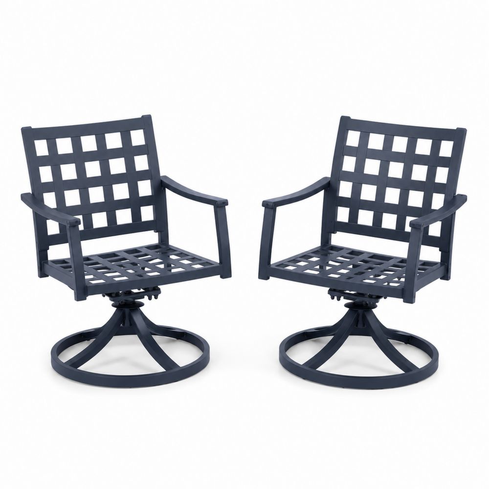 Set di 2 Sedie da Giardino in Alluminio Nero con Base Rotante