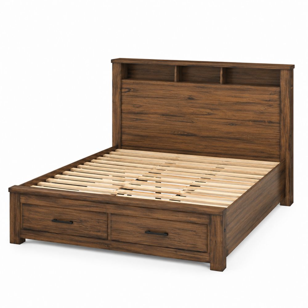 Letto con Contenitore in Legno di Noce con Cassetti