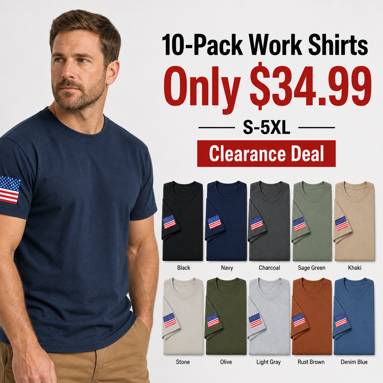 10-Pack Flag Sleeve Work Shirts promotional main image v5