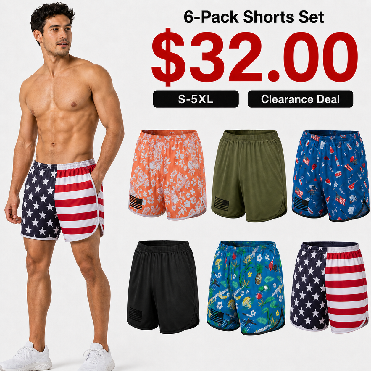 Men's printed running shorts 6-Pack promotional main image