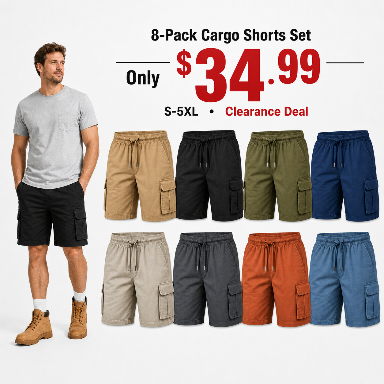 Men's utility cargo shorts 8-Pack promotional main image v2