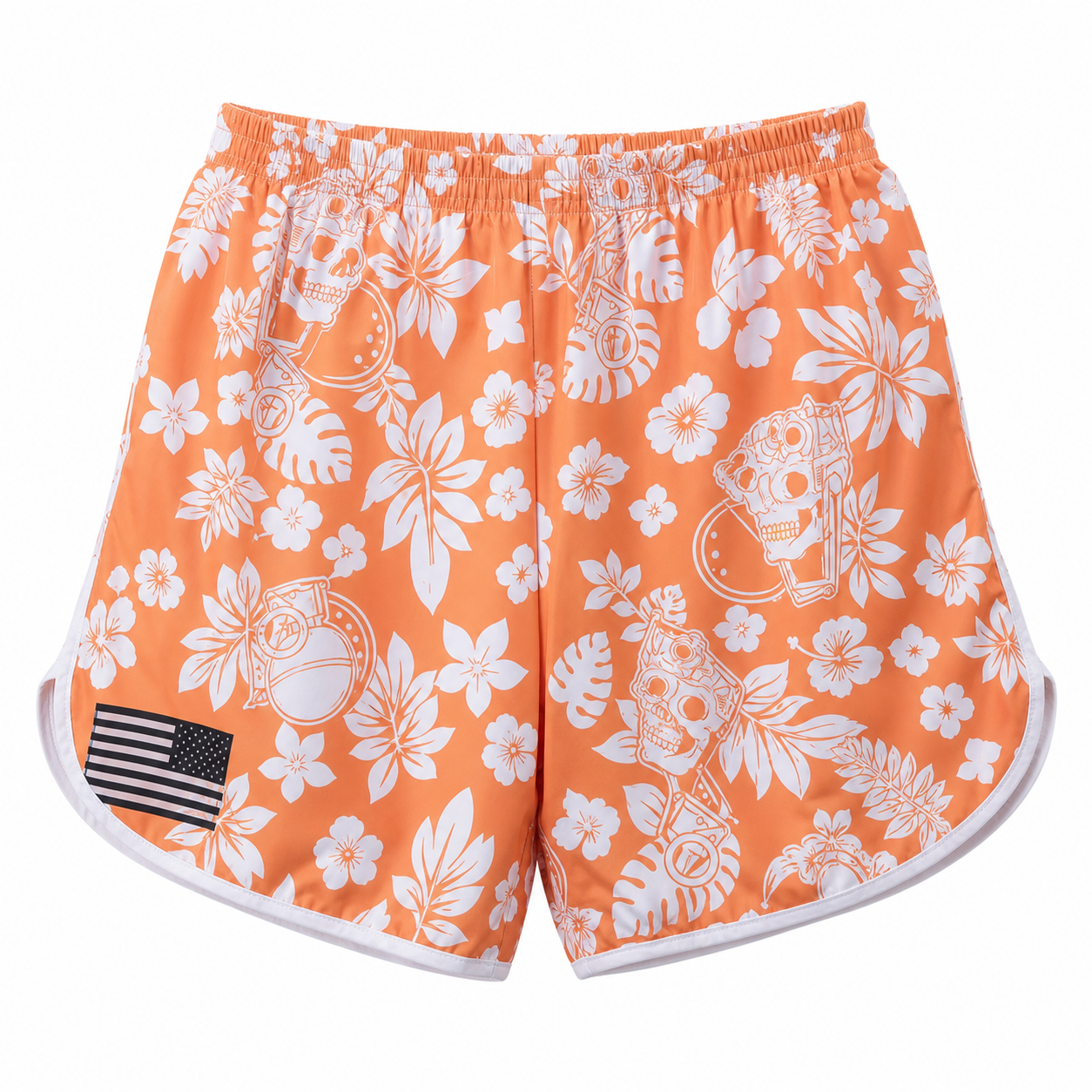 Orange Skull Floral running shorts SKU image