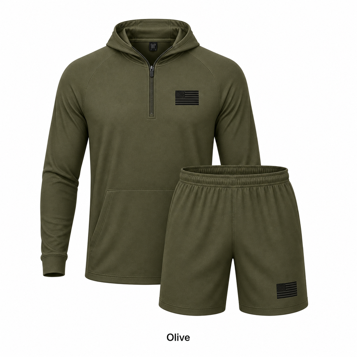 Olive hoodie and shorts set SKU image