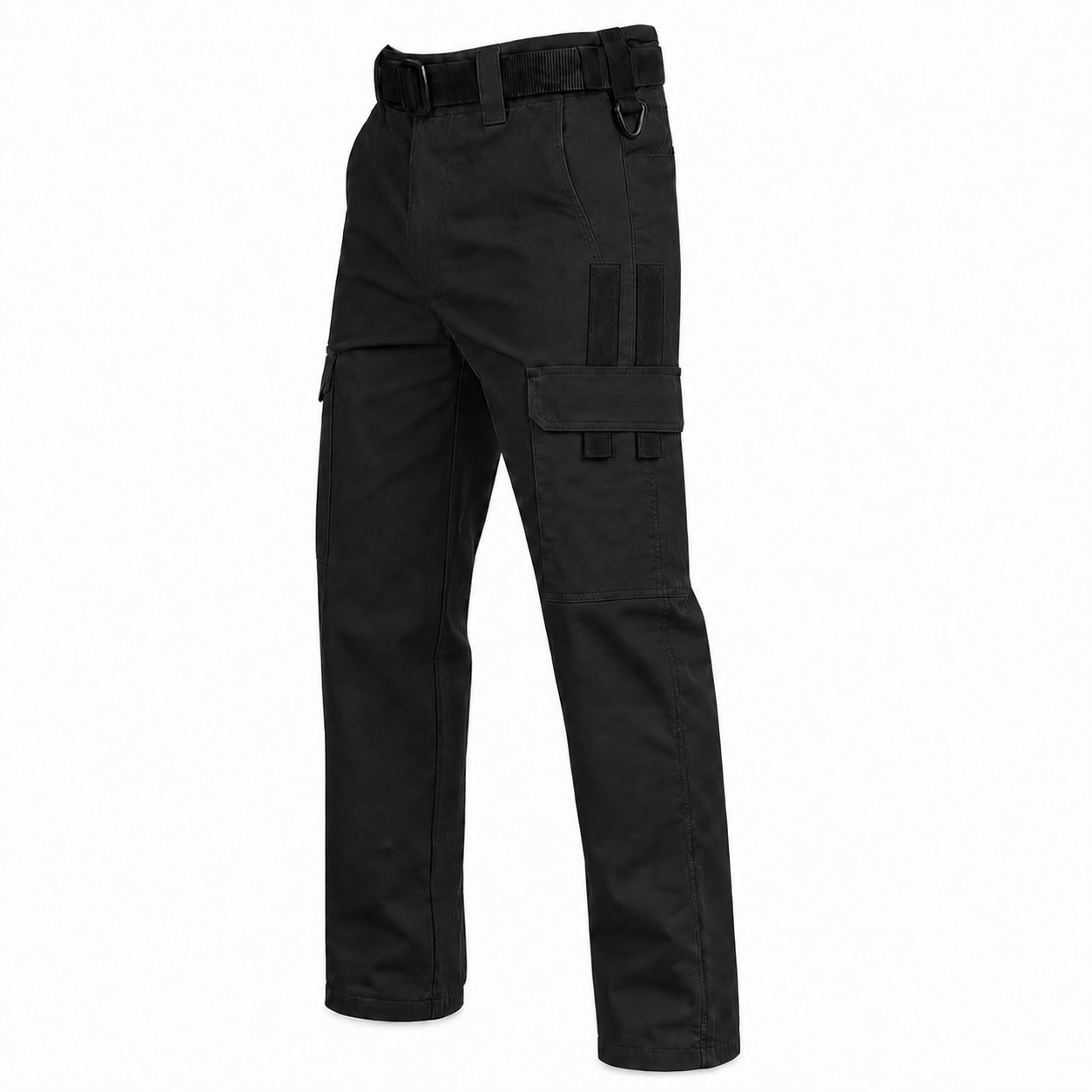 Black work pants single SKU with corrected symmetrical side-pocket trim