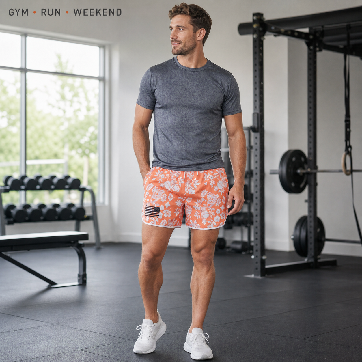 Men's printed running shorts gym fit image