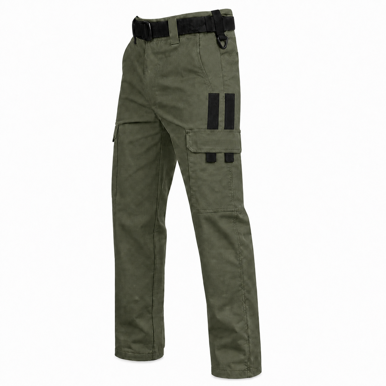 Olive Green work pants single SKU with corrected symmetrical side-pocket trim