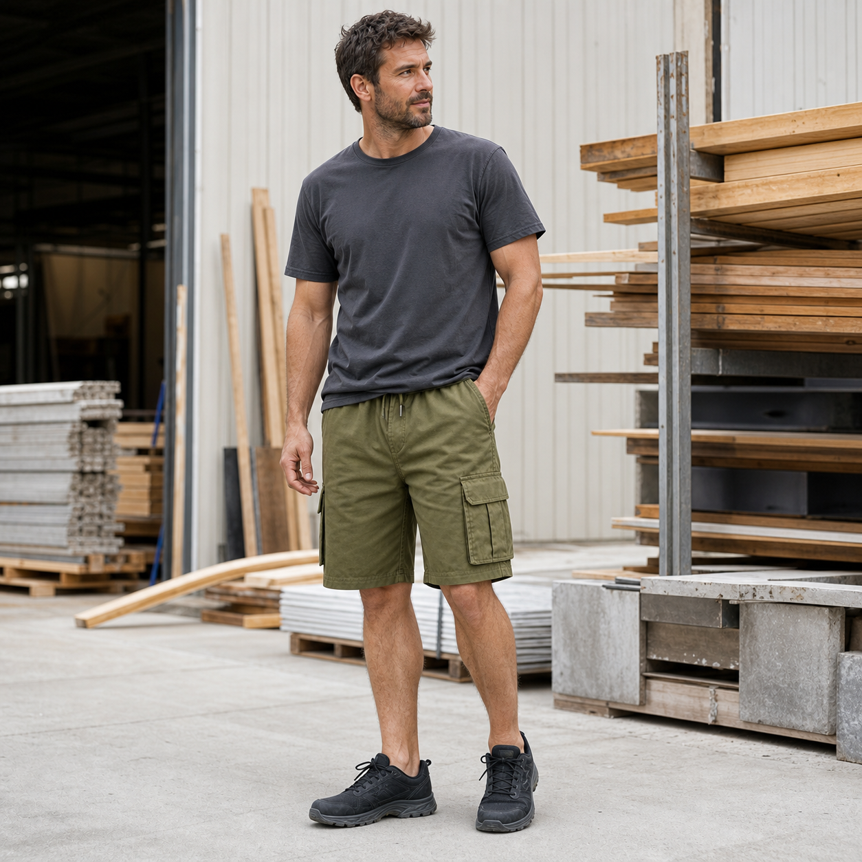 Olive Utility cargo shorts workshop fit image