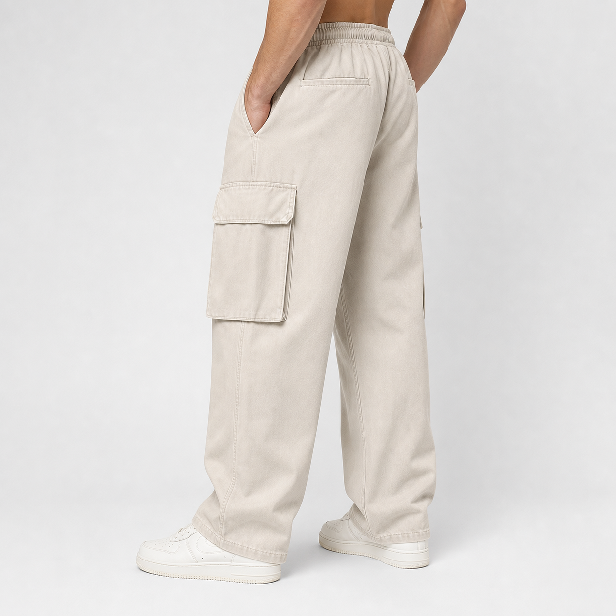 Stone loose cargo pants back and side fit image