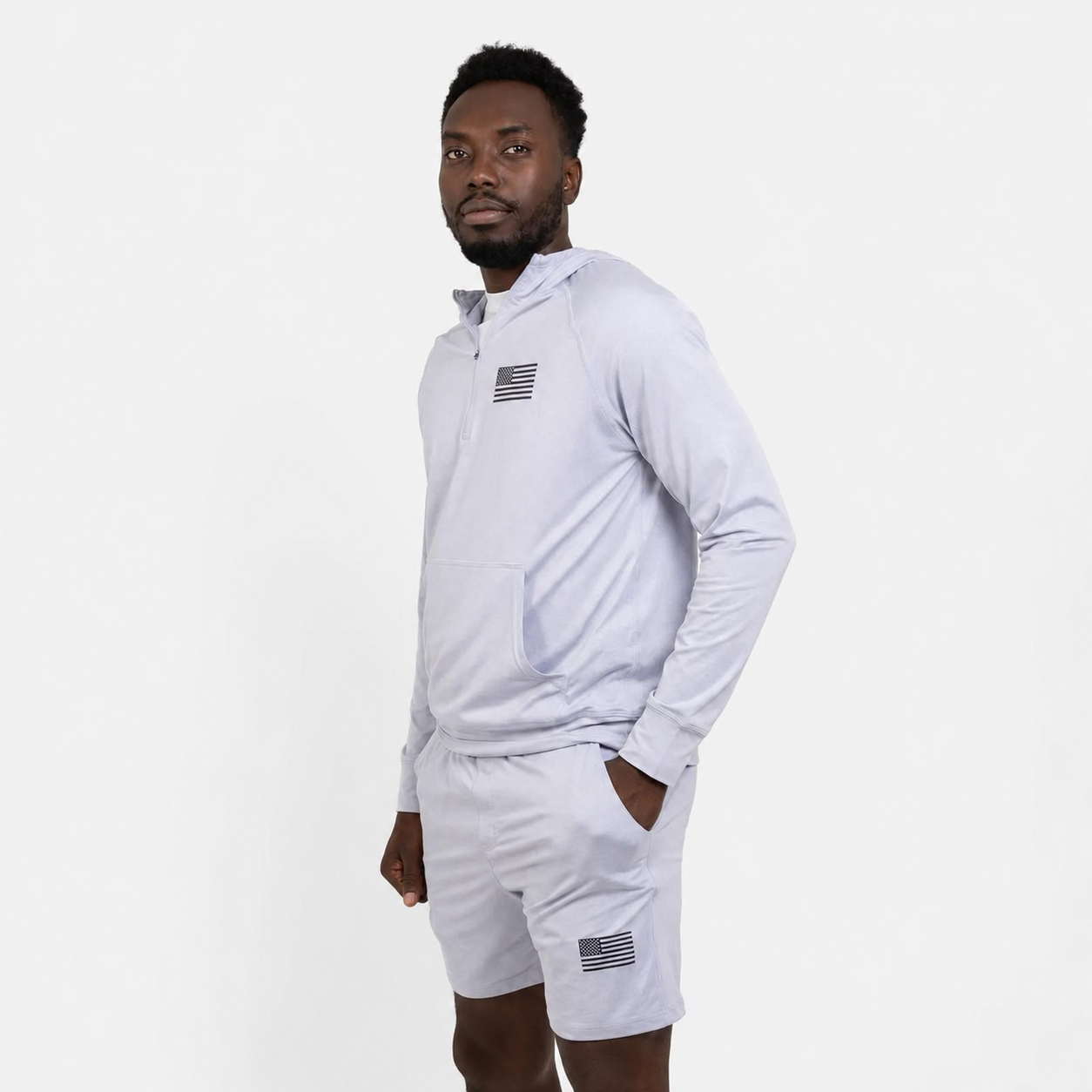 Light Gray hoodie and shorts set studio reference image