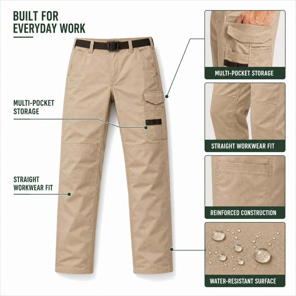 Multi-pocket work pants verified feature overview