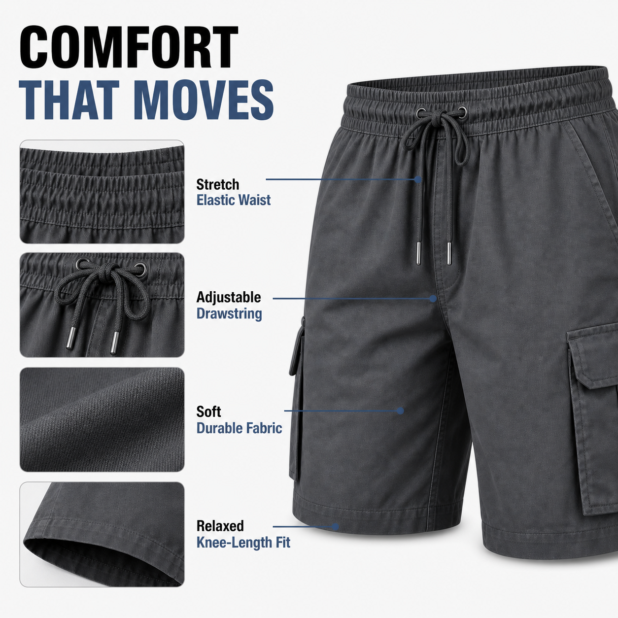 Cargo shorts waistband and fabric detail image