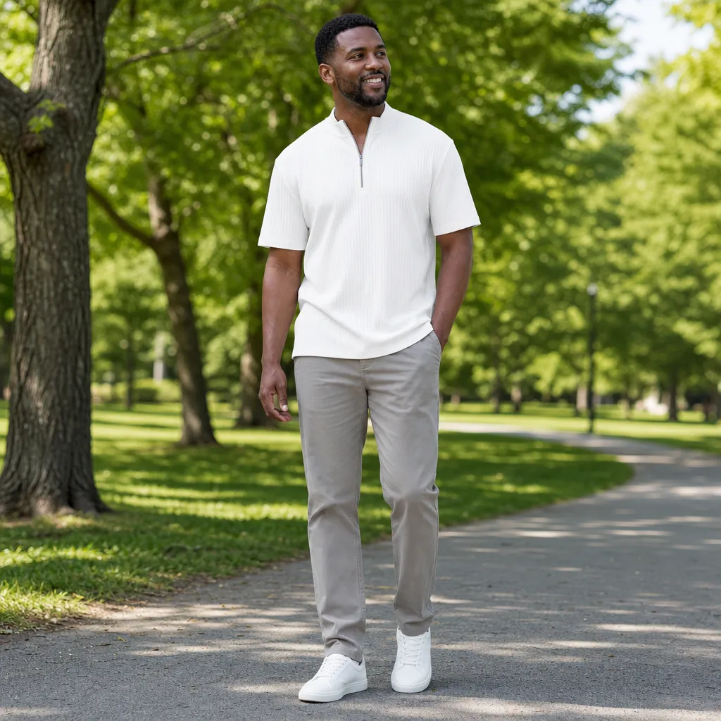 Men's Short Sleeve Zip Mock Neck Knit Top