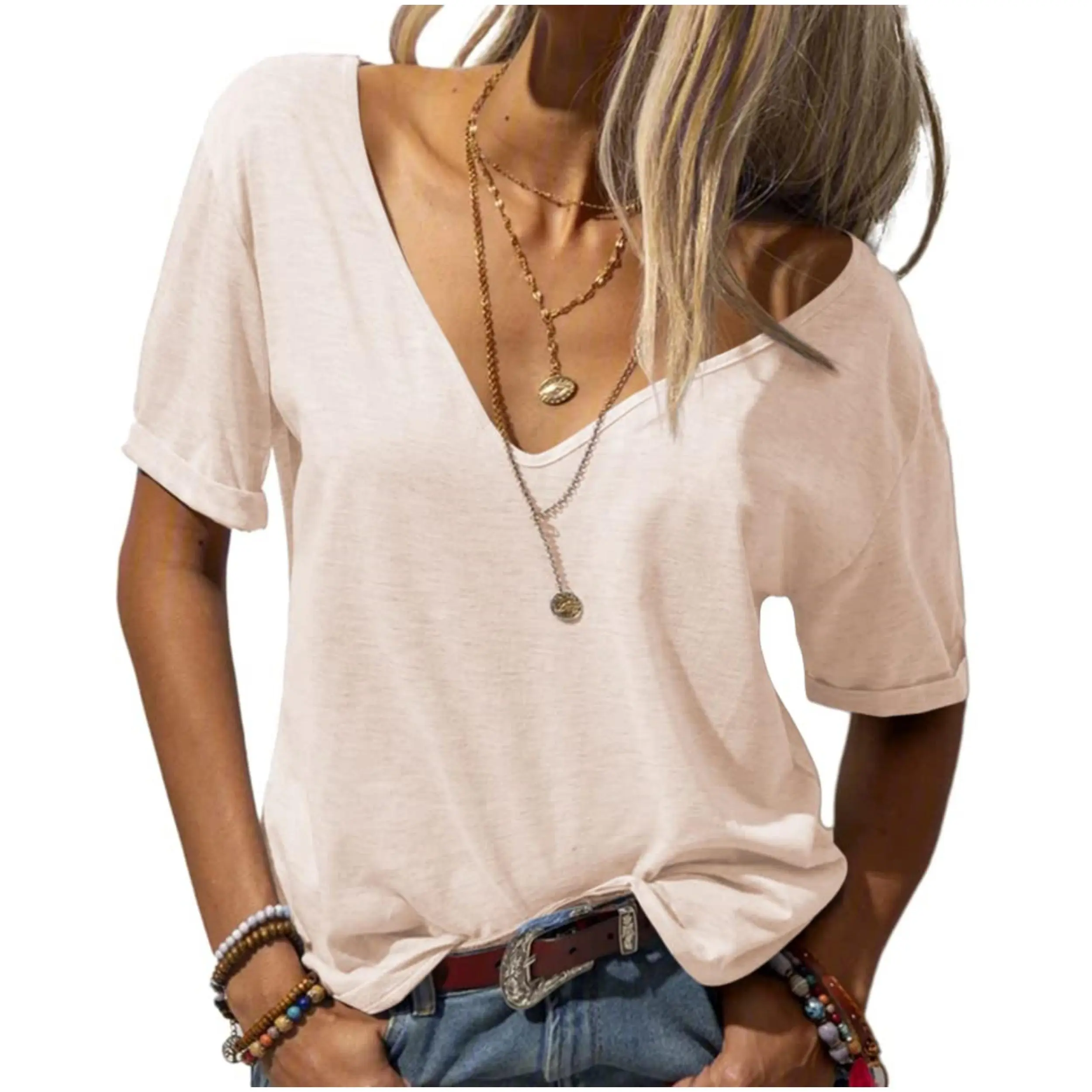 Women's Deep V Neck Breathable Summer Tee