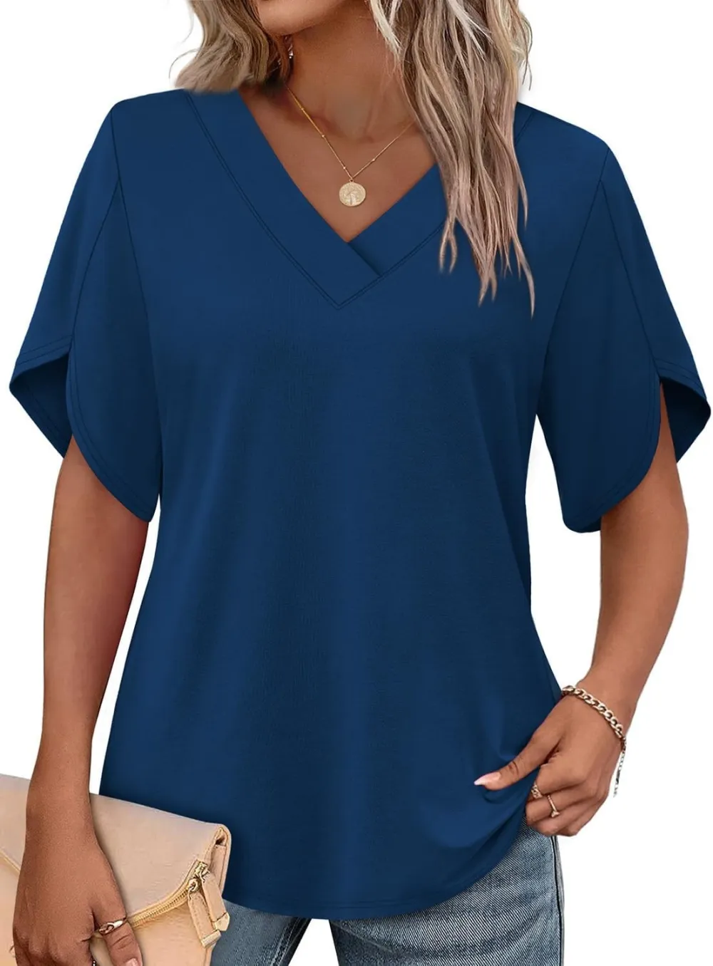 Women's V‐Neck Petal Short Sleeve Summer Top