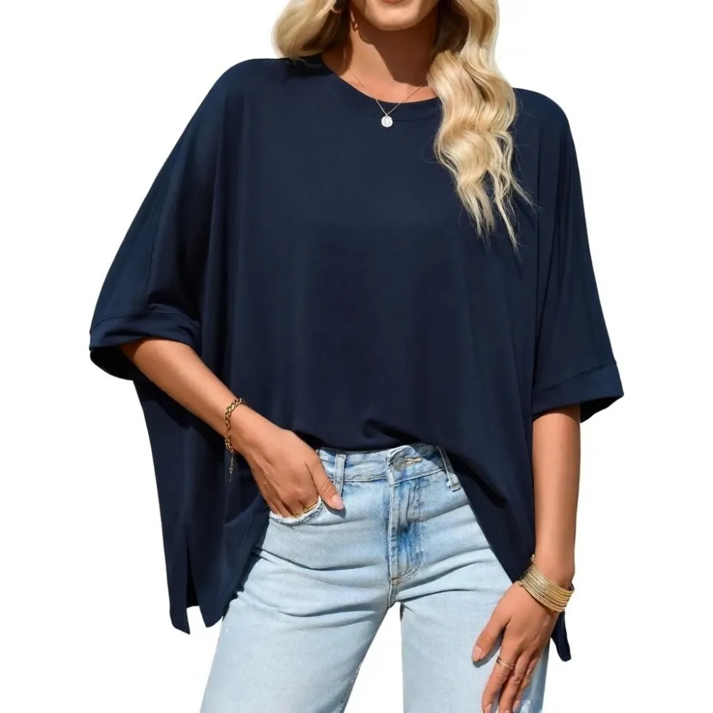 Women's Oversized Batwing Short Sleeve Tops