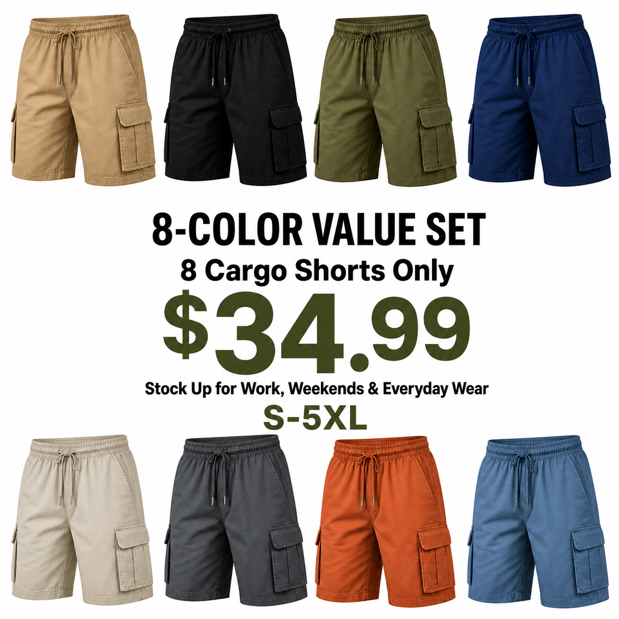 Cargo shorts 8-Color value set detail image